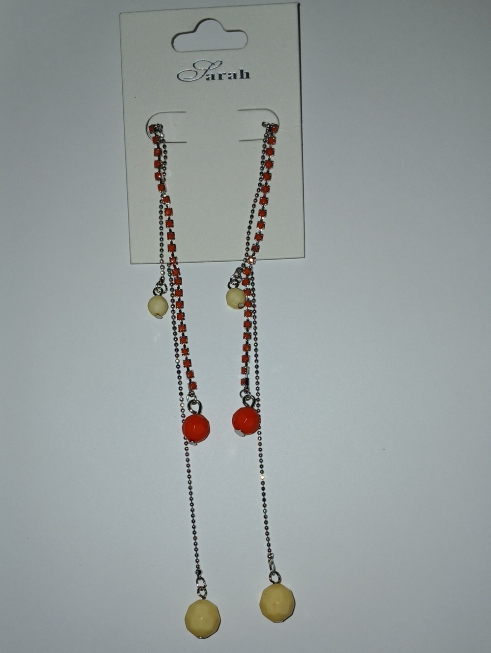 Sara Orange and Cream Long Chain Drop Earrings